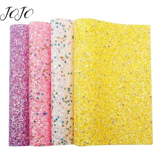 JOJO BOWS 22*30cm Sparkly Chunky Glitter Fabric For Needlework Solid Circle Sheet For Bows DIY Craft Supplies Home Textile 1pc