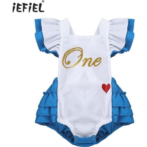 Baby Girl Romper Newborn Baby Clothes Flutter Sleeves Letters One Sweet-heart Printed Romper for Carnival Cosplay Party Costume