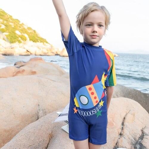 Best boy swimming suit with a cap one piece children swimsuit for 2-11 years old