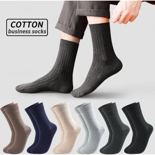3 Pairs Mens Winter Cotton Socks Black Stripe Business Casual Warm Long Sock New Syles Soft Breathable Crew Socks High Quality