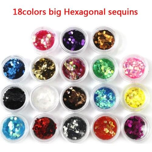 New 18 Colors Big Hexagon Glitter Nail Art Decoration Nail Art Glitter Powder Nail Extension Nail tools