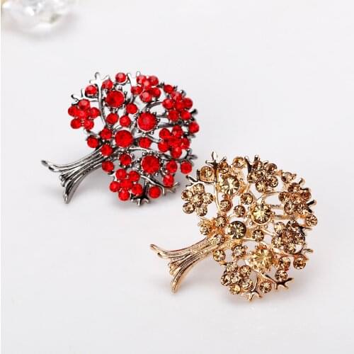 New Arrival Vintage Brooches Tree Shape Crystal Resin Brooch Pins For Girls Women Party Jewelry Gifts