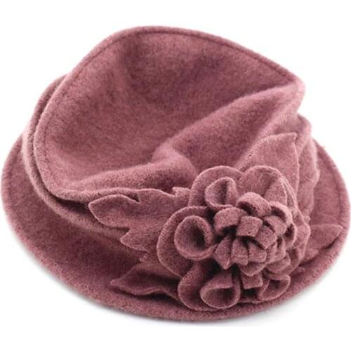 Women Cloche Hat Vintage Flower Warm Winter Bucket Hat Cloche Bucket Wool Hat For Party Dress Up Clothing Accessories