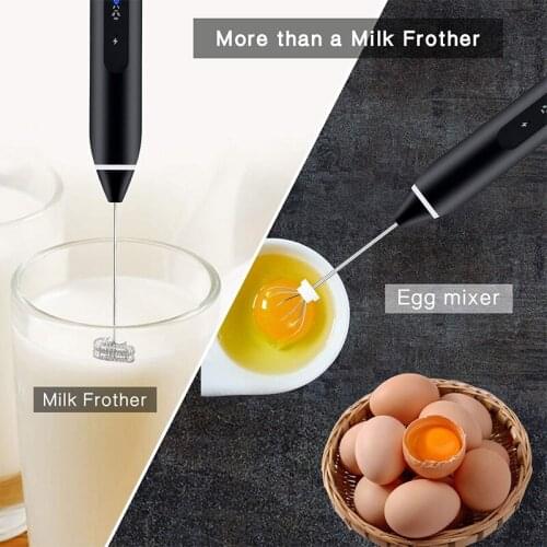 Rechargeable Milk Frother Handheld 3-Speed Adjustable For Latte Coffee Cappuccino,Egg Mixer With 2 Whisks,Mini Blender And Foa