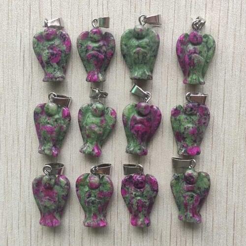 Fashion natural epidote Zoisite Carved angel pendants for necklace jewelry making free shipping Wholesale 12pcs/lot