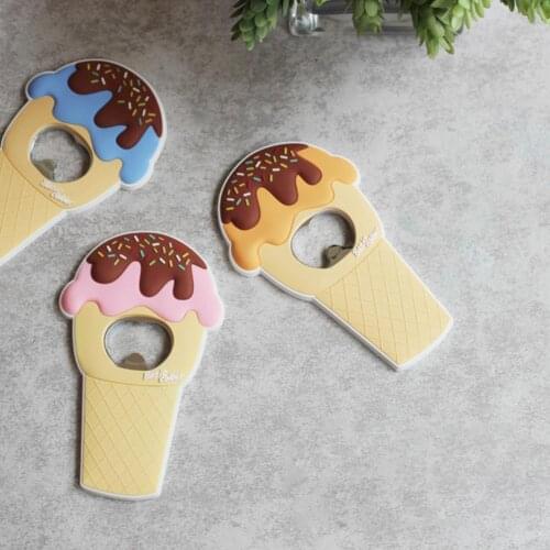 Portable Bottle Opener Magnetic Adsorption Anti-slip Handle Soft Glue Ice Cream Shape Beer Opener for Kitchen Wine Accessories
