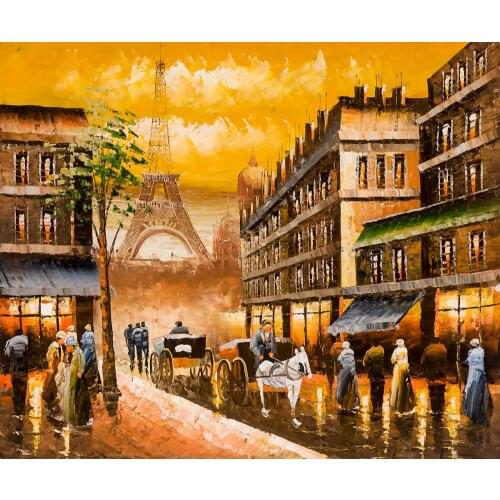 Christmas Gift Modern Decorative Art Oil Paint Painting Landscape Wall Painting on Canvas Evenings Delight In Pari Hand Painted