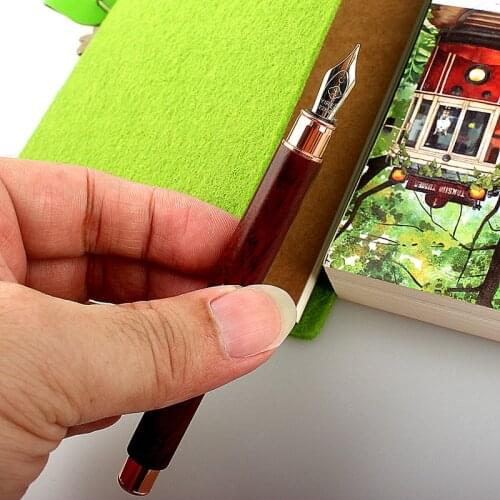 New 885 Fountain Pen Wood / Copper Material Rose gold Clip Fine 0.5mm Nib Office Signature School Writing