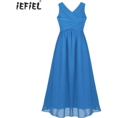 Iefiel Kids Girls Chiffon Sleeveless Flower Girls Dress Princess Wedding Birthday Party Dress Vestido De Festa Formal Long Dress