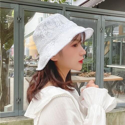 Sun Kpop Vintage Aesthetic Weaving Lace Flowers Sun Hat Fisherman Hats Summer Thin Breathable Sun cap For Women Egirl Decoration