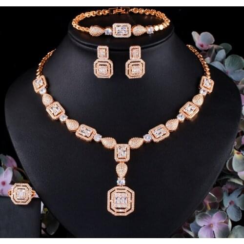 Bride wedding Necklace Set Zircon Jewelry Sets Necklace Earrings Bracelet Ring