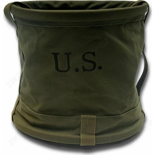 OUTDOORS MILITARY PORTABLE CARRIABLE CHINESE ARMY WAR CANVAS WATER BUCKET OLD