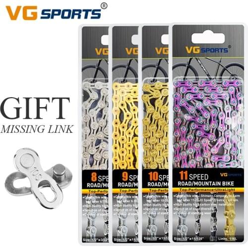 VG Sports MTB Bicycle Chain 8 9 10 11 Speed Bike Chain Half Full Hollow 116L Titannium Nitride Coating Mountain Road Bike Chains