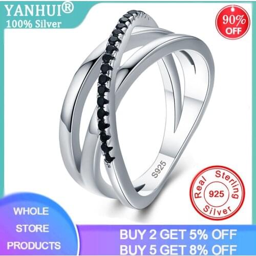 YANHI Neo-Gothic Real 925 Sterling Silver Fine Jewelry Baguet Row Black Zircon Gemstone Engagement Wedding Rings for Women BR165