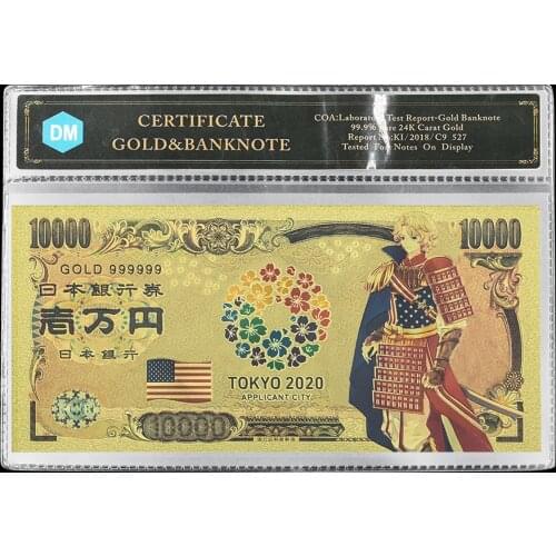 Japan Gold Banknote Tokyo World Flags Comics Cartoon Card The United States Souvenir Anime Gold Plastic Cards for Collection