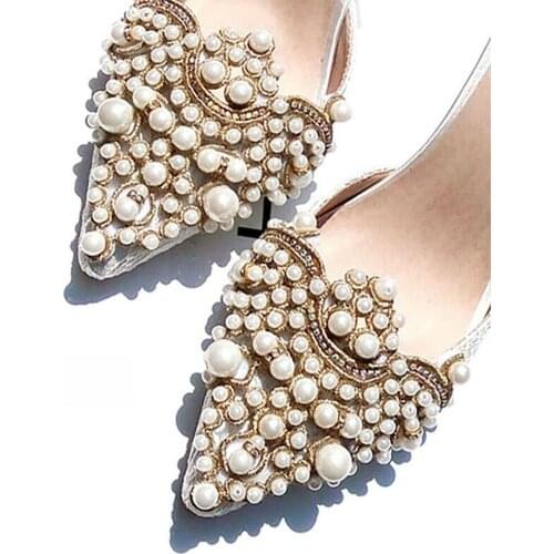 Pearl Shoe Flower Patches Clip Iron on Rhinestones Sewing High Heels Crystal Applique DIY Wedding Dress Bags Clothing Decoration