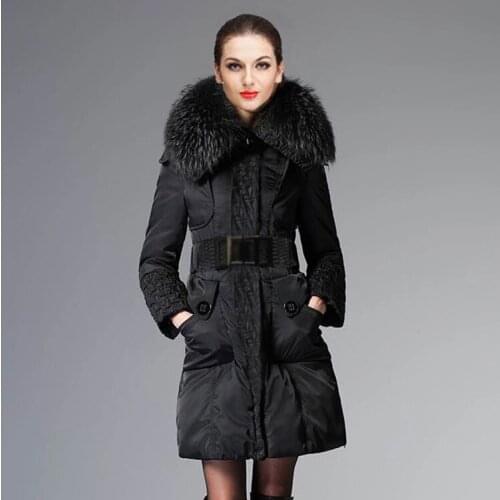 Women Jacket Winter Parka 2020 European Brand White Duck Down Jackets Slim Hood Natural Raccoon Fur Collar Plus Size Coats HJ551
