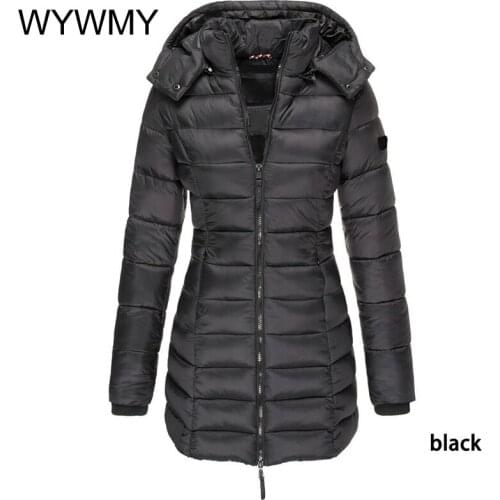 WYWMY Winter Korean Styel Womens Cotton Padded Jacket Female Medium Long Slim Simple Warm Down Coat Casual Cotton Padded Parkas