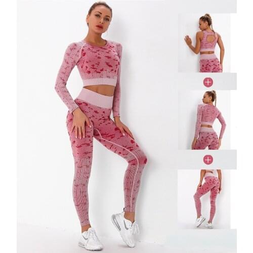 Seamless Knitted Sexy Sports Bra Fitness Running Yoga Long Sleeve Yoga Leggings Sports Fitness Suit