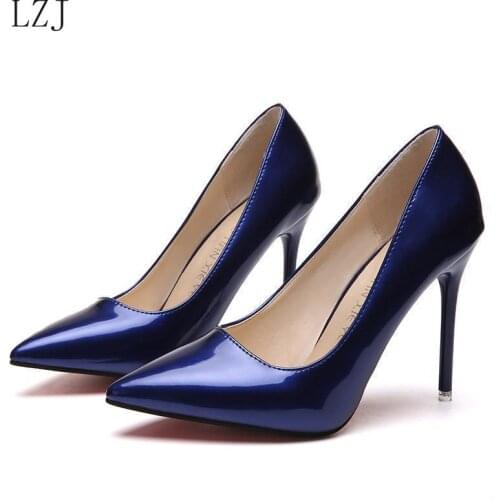 HOT Plus Size 34-40 HOT Women Shoes Pointed Toe Pumps Patent Leather Dress High Heels Boat Shoes Wedding Shoes Zapatos Mujer