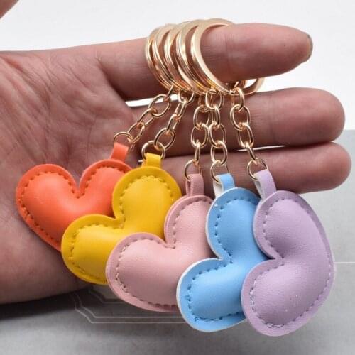 Women Leather Heart Keychain New Leather Candy Heart Key Chain with Leaf Charm Bag Pendant Key Ring Party Girl Gift