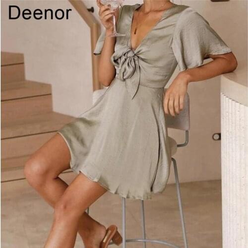 Deenor Dresses for Women Summer 2021 Elegant Sexy Party Bodycon Dress V-neck Dress Summer Holiday Womens Dress