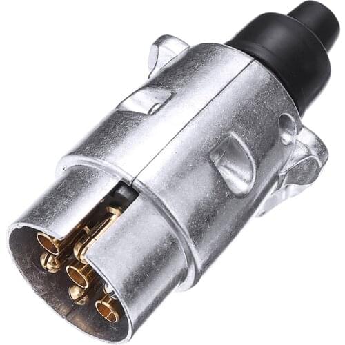 1pc 12V 7Pin Trailer Plug Round Wiring Lights Towing Metal Caravan Truck Socket Aluminium Alloy Plug Trailer Truck Towing Tool