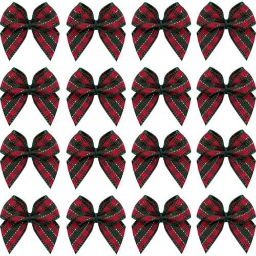 25pcs Mini Gingham Ribbon Bows Checkered Ribbon Flowers Plaid Ribbon Bow Appliques DIY Accessories for Gift- Red/Green