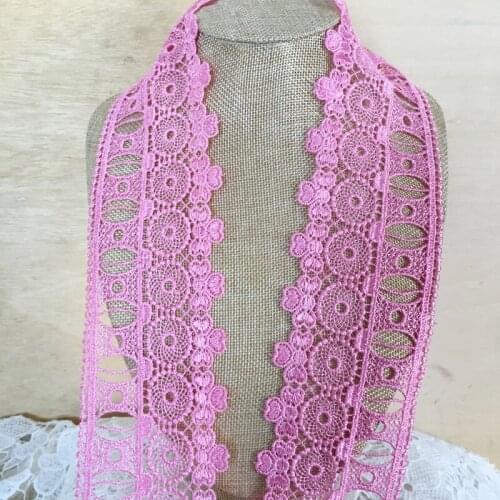 5 yards Pink Fabric Polyester Water Soluble Hollow Embroidery Venise Lace Trim Fabric DIY Craft 8.5cm width