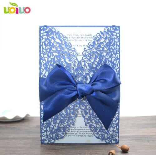 50 Luxury Laser Cut Wedding Invitations Cards sea blue Vintage Elegant Birthday Greeting Card Kits Event Party Supplier