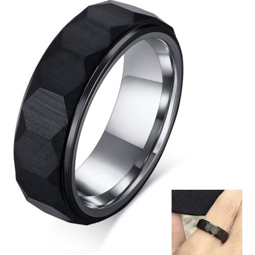 8MM Classic Geometric Hexagonal Wedding Band for Women Male Black Tungsten Steel Mens Engagement Ring Jewelry