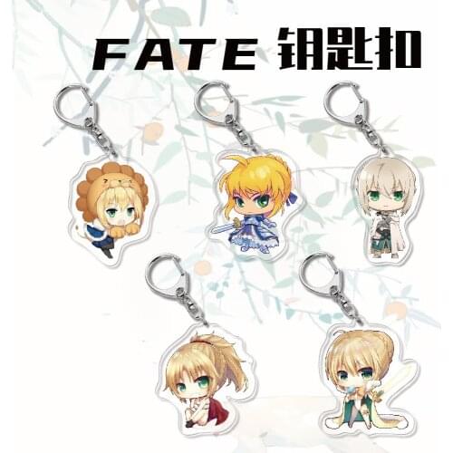 Anime Fate Stay Night Cosplay Acrylic Keychain Toy Saber Figures Keyring Q Vision Double-sided Key Chain Pendant Toys Gift