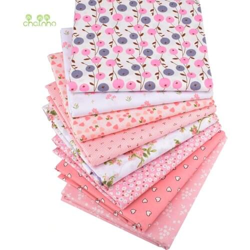Chainho,8pcs/Lot,Pink Floral Series,Printed Twill Cotton Fabric,Patchwork Cloth,DIY Sewing Quilting Material For Baby&Children