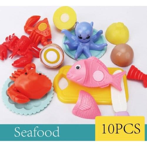 Children Pretend Role Play House Toy Cutting Fruit Plastic Vegetables Seafood Hotdog Food Kitchen Classic Kid Educational Toys
