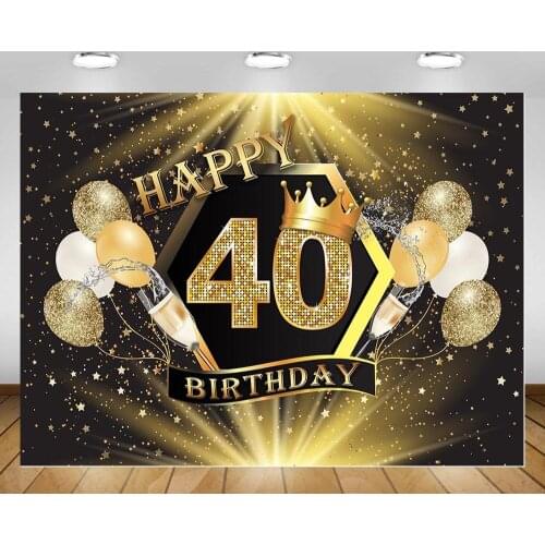 Mehofond 40th Happy Birthday Backdrop Black Gold Star Polka Dots Balloon Princess Party Photography Background Photo Studio Prop