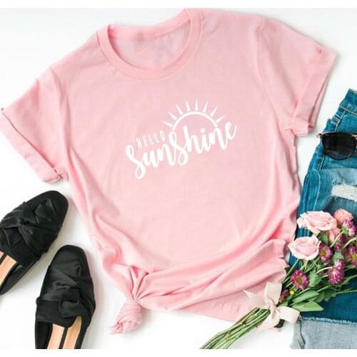 Hello Sunshine T Shirt Women Summer Cute Graphic Vacation Shirt Short Sleeve Print T Shirt Nature Shirt