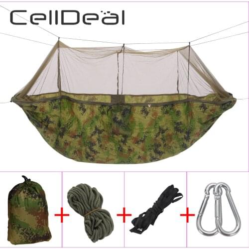 CellDeal Camping Hammock with Mosquito Net Light Portable Swing Sleeping Hammock Outdoor Parachute Hammocks Camping Stuff Pop-Up