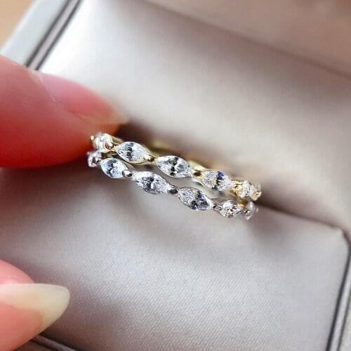 Luxury Female White Zircon Stone Ring Real 925 Sterling Silver Gold Engagement Ring Cute Leaf Crystal Wedding Rings For Women