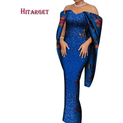 2021 African Bazin Riche Dresses for Woman Glitter Decoration Vestidos Dresses Dashiki Traditional African Women Clothes WY8518