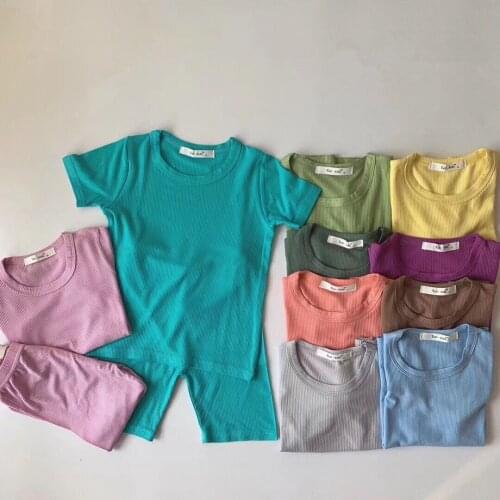 Summer Toddler Infant Baby Set Kids Outfits Boys Clothes Sets T Shirt Top + Shorts 2 Pcs Ribbed Sleepwear Children Clothing Set