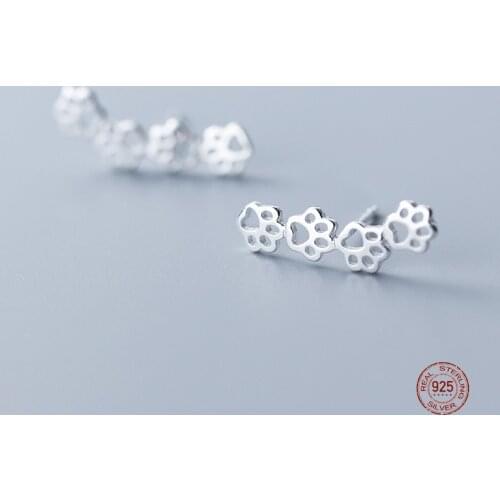 LKO 925 Sterling Sweet Cute Animal Paw Trail Cat and Dog Footprints Stud Earrings for Women Party Earrings Jewelry Ornaments