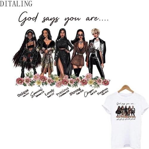 Fashion Black Women Patch On Clothing Thermal Sticker DIY Washable T-Shirt God Says You Are Special Black Girl Iron On Transfers