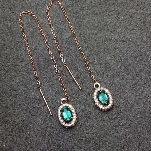 Fashion natural green emerald Elegant round ear line drop earrings Natural gem stone earrings 925 silver girl earrings jewelry