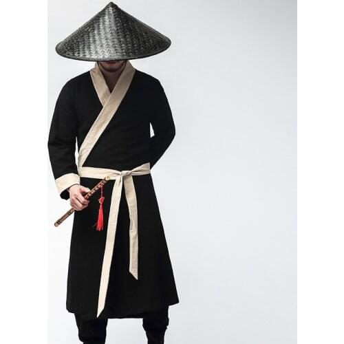 Chinese traditional hanfu costume men swordsman black hanfu costume for stage performance ancient tang robe clothes male