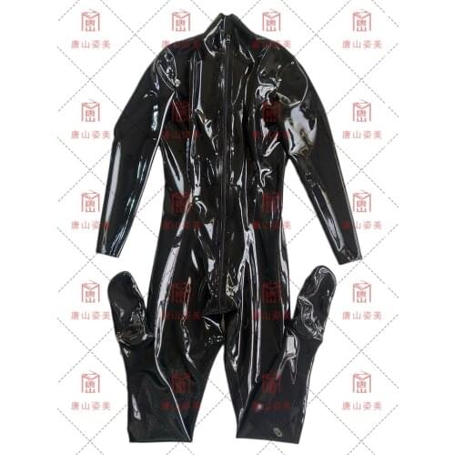 MEN LATEX CATSUIT LATEX UNITARD FRONT ZIP TO CROTCH