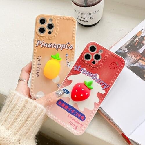 Squishy 3D Toys fruit Phone Case For iPhone 11 12 Pro Max Cute Cartoon Square Soft Back Cover For iPhone 7 8 Plus XS Max X XRe
