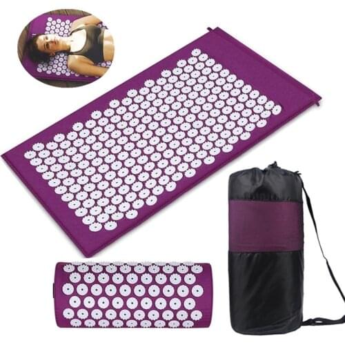 Yoga Acupressure Mat and Pillow Set Cushion Mat Bed Pilates Fitness Massager Relieve Back/Foot/Neck Body Pain with Carry Bag