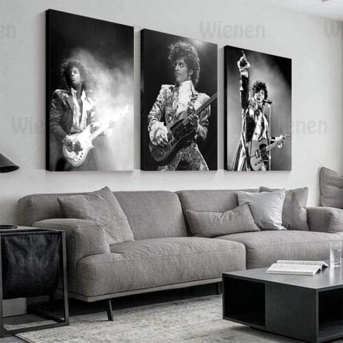 Prince Rogers Nelson Wall Art Poster America Singer Star Figure Poster Canvas Print Painting Black White Wall Pictures Home Deco