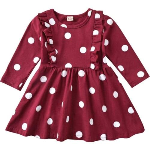 2021 New Child Baby Girls Autumn Princess Dresses Sweet Polka Dot A Line Dress Kids Outfits 1-6Y