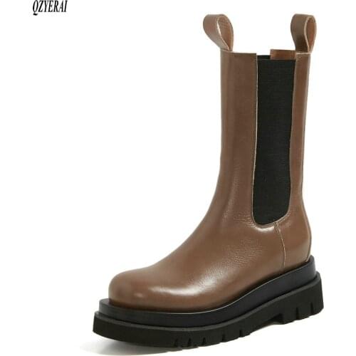 New autumn/winter Genuine leather Womens boots Western high-top boots European brand boots The high quality Womens shoes